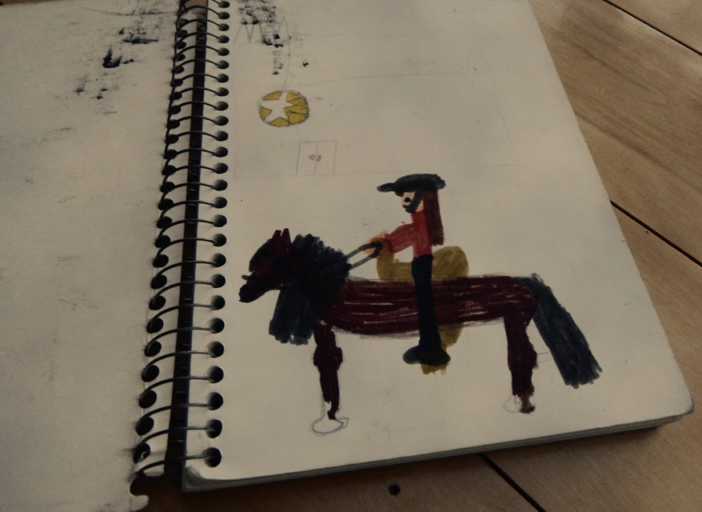 kid's drawing of horse and rider